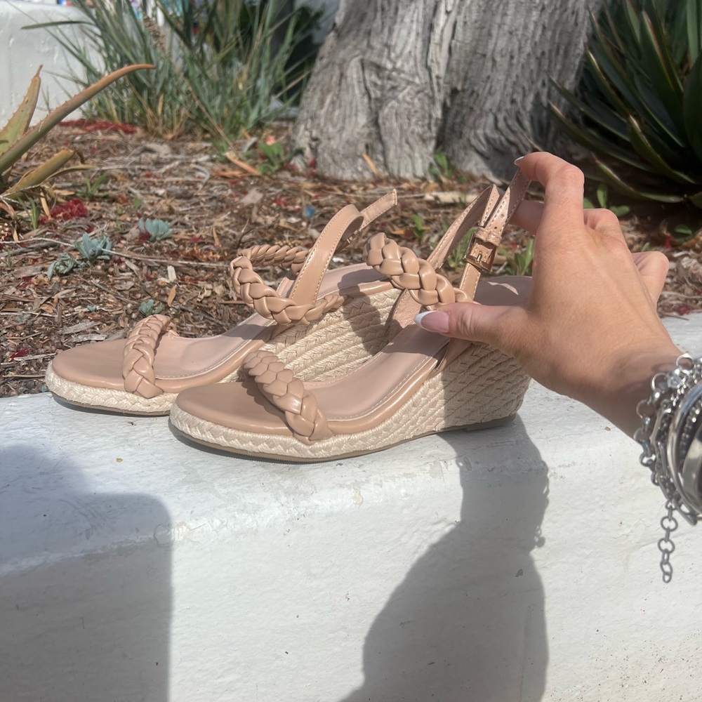 Brand new espadrille braided strap Tan Wedge Sandals